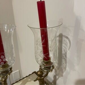 Glass Hurricane Candle Holder with Red Candles